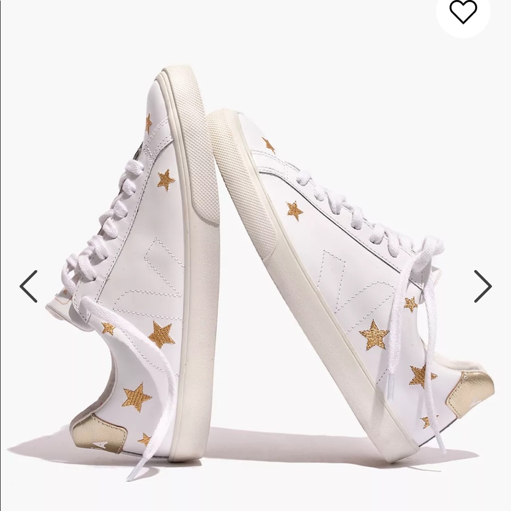 Madewell x VEJA leather sneakers with gold embroidered stars.  Size 8 women